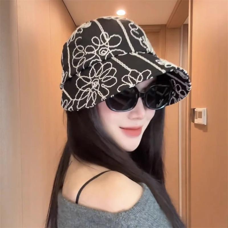 Korean Style Flower Embroidered Fisherman's Hat Sun Protection Sun Hat for Women Spring Sun Protection Sun Hat
