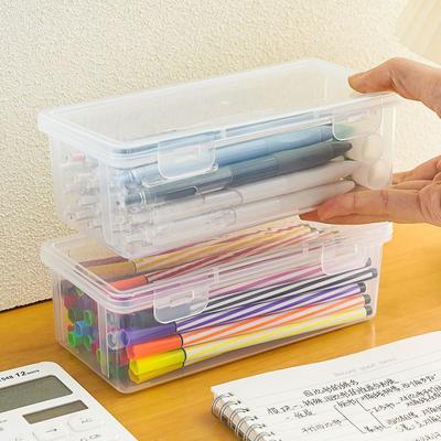 1PC Boîte à Crayons en Plastique Grande Capacité Empilable Transparente Boîte à Crayons Organisateur de Rangement pour Fournitures de Bureau