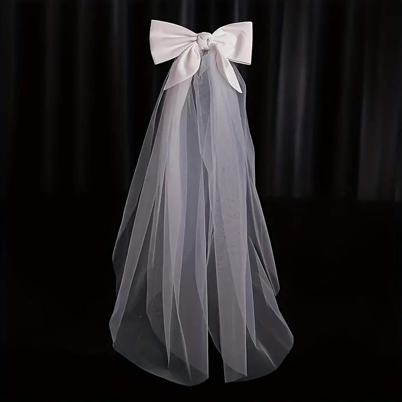 Elegant Bridal Wedding Headdress Double Layer Mesh Tulle White Color Women Short Wedding Veil with Clip Ribbon Bride Headpiece