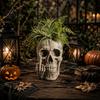 Gothic Home Decor Skull Planter with Middle Finger Design, Resin Skeleton Flower Pot Halloween Party Ornament for Succulents, Funny Plant Office