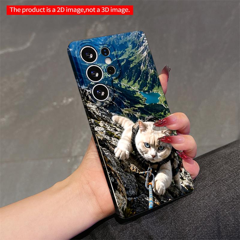2DFlat Samsung Phone Case Climbing Cat with Harness On Mountain Peak Applicable To Galaxy S22 S23 S24 S25ULTRA S26 A12 A13 A14 A15 A16