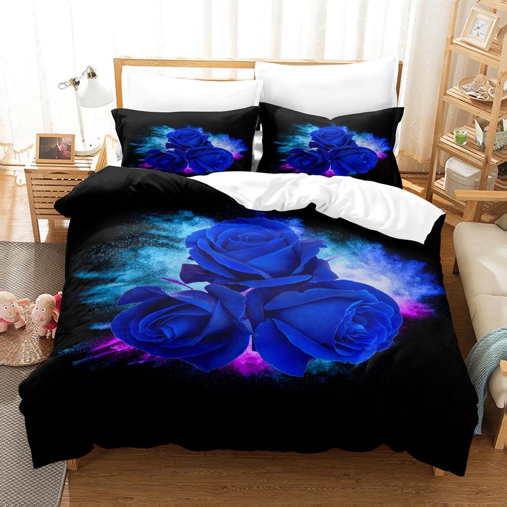 3D Digital Printing Three-Piece Quilt Cover Pillowcase Bed Sheet Quilt Cover Rose Bedding