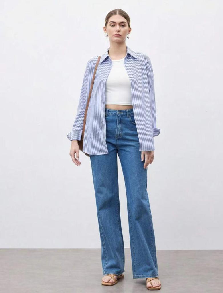 2025 Women's Striped Long-Sleeve Single-Breasted Casual Fashion Shirt