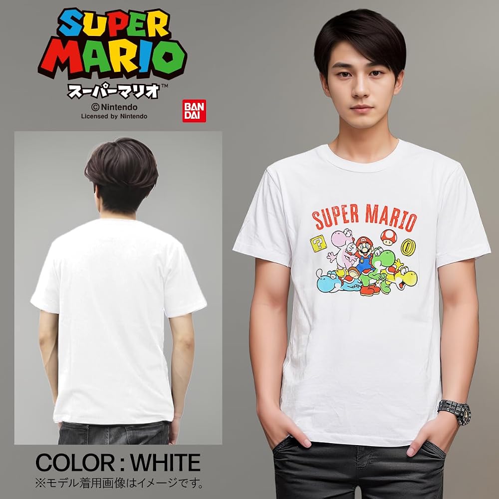 [Fine Plus] T-shirt Super Mario Colorful Yoshi Short Sleeve Merchandise Mario Yoshi
