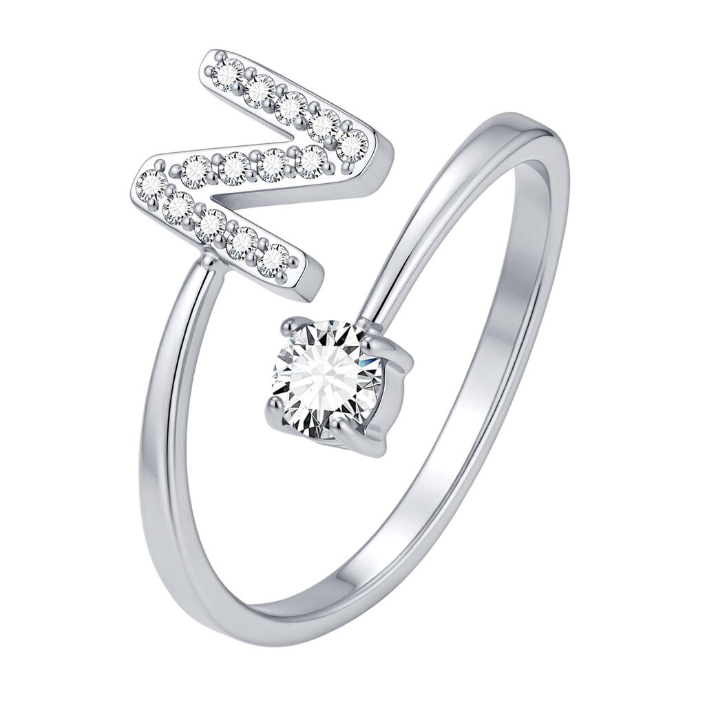 Chic Zircon Initial A-Z Letter Rings for Women Girls Adjustable Opening Ring Name Alphabet Female Wedding Fashion Jewelry Gift
