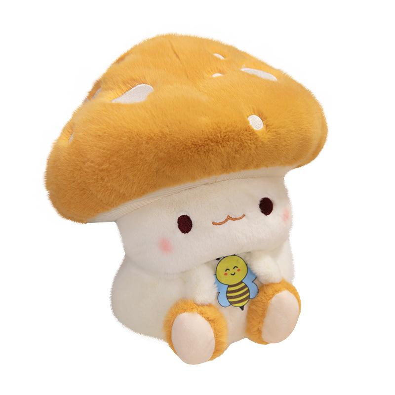 Cute Little Bee Mushroom Doll Plush Toy Doll Children's Sleeping Pillow Living Room Ornament Gift