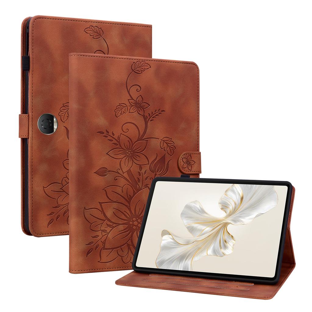 For Honor Pad 9 (Versions: Wi-Fi; 5G/Wi-Fi Also known as Honor Tablet 9). PU Leather Exquisite Floral Embossed Design Tablet Case