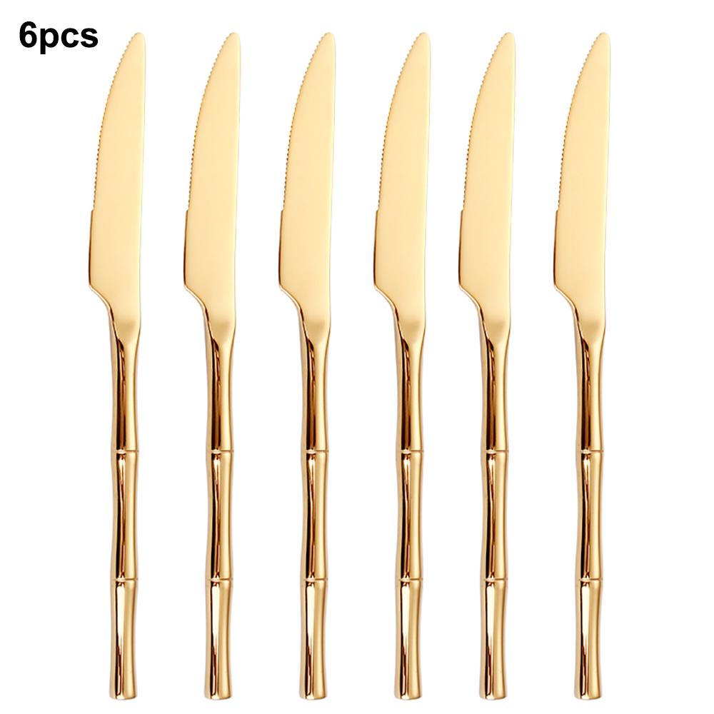 6/24/30Pcs Stainless Steel 304 Tableware Gold Cutlery Set Western Bamboo Shaped Handle Knife Fork Spoon Mirror Dinner Set