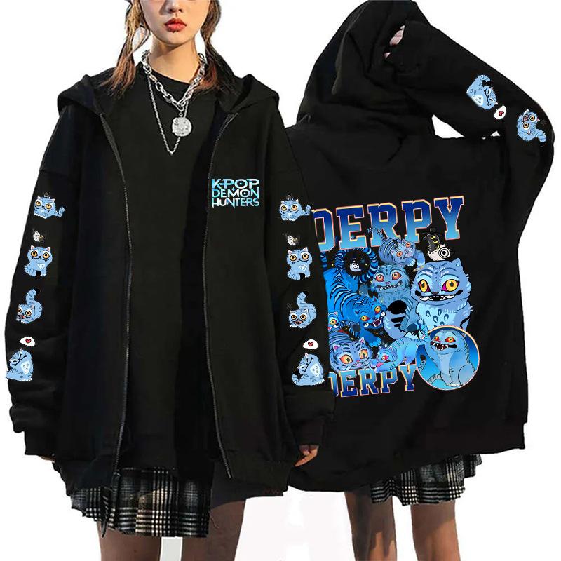 Móda Dámské Oblečení Nové KPop Lovci Démonů Mikiny Černá Zimní Dámské Mikiny Halloween Kreslený Potisk Oblečení