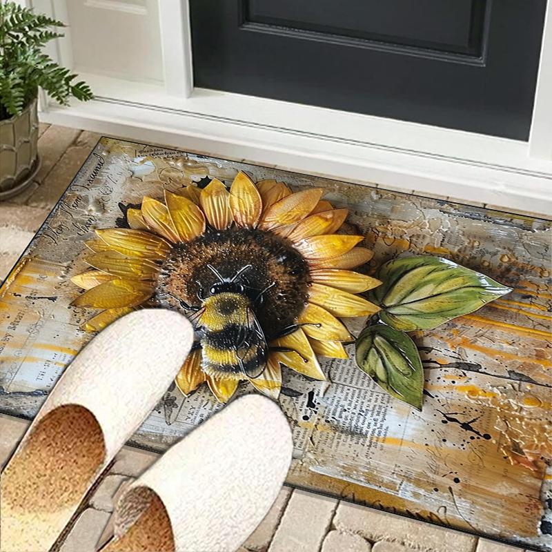 Bumblebee And Sunflower Office Rug Chair Mat, Entryway Carpet, Suitable for Front Door, Bedroom, Living Room, Desk, Holiday Gift