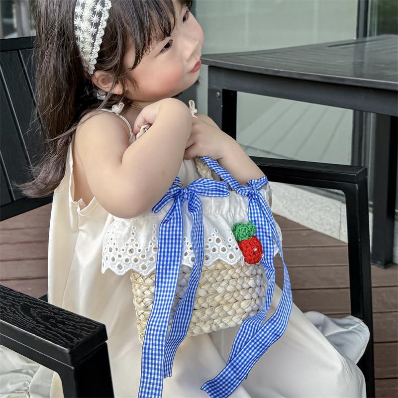 Charming Breathable Straw Woven Kids Crossbody Bag In Cute Strawberry And Cherry Styles