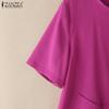 ZANZEA Lässige Bluse mit Rundhalsausschnitt, einfarbig, für den Sommer, kurzärmelig