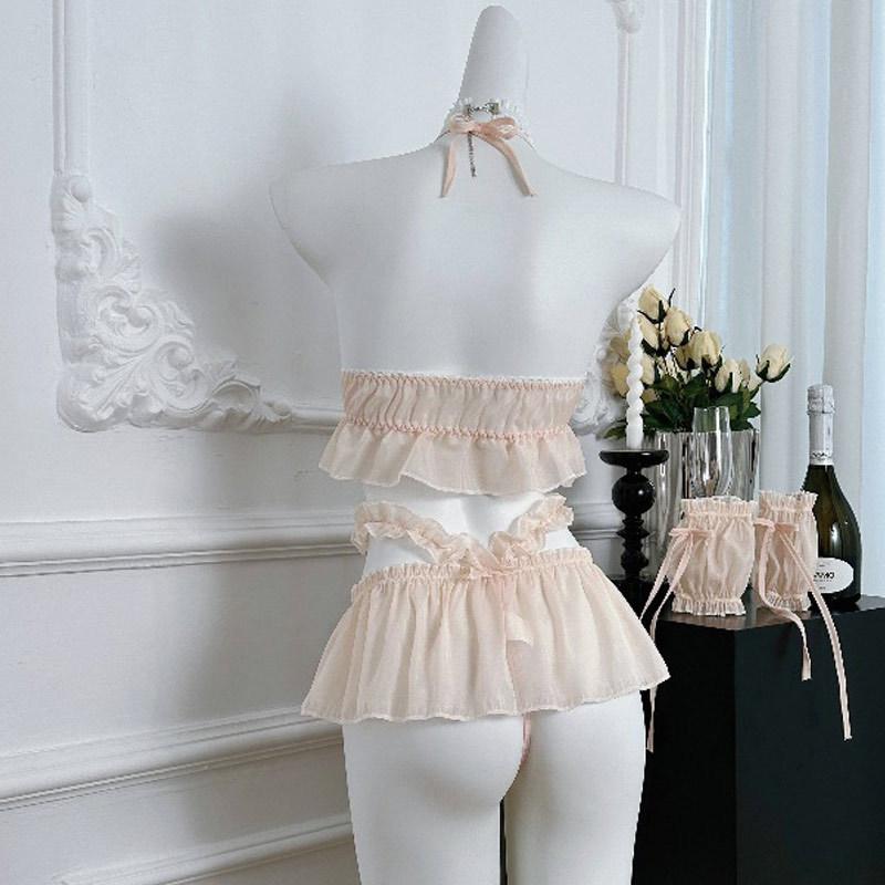 Sexy underwear Sexy breast pearl neck three-point lace uniform hip perspective cute woman
