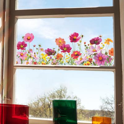 Creative Colorful Flower Balcony Glass Window Home Background Beautification Wall Stickers