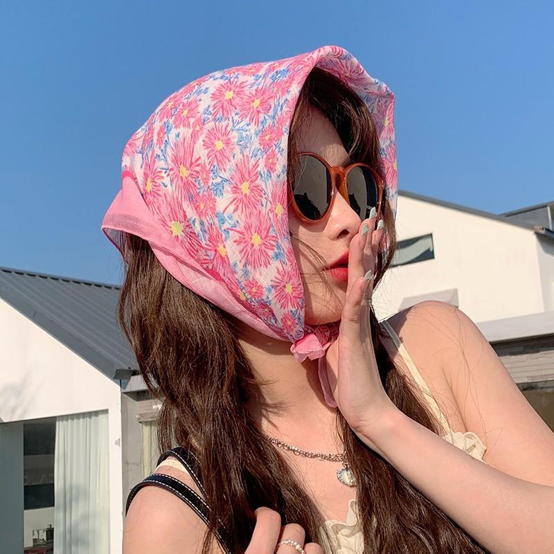 Eșarfă mică pătrată retro de țară, eșarfă artistică franțuzească din bumbac și in, eșarfă de cap pentru femei de primăvară și toamnă, vară, pentru umbră și protecție solară