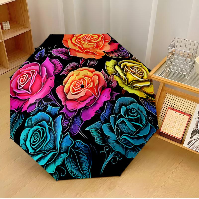 

color Beautiful blooming flowers Theme Automatic Umbrella Compact 8-Rib Design Sturdy Construction Durable Everyday Carry Umbrella Stylish Accessory