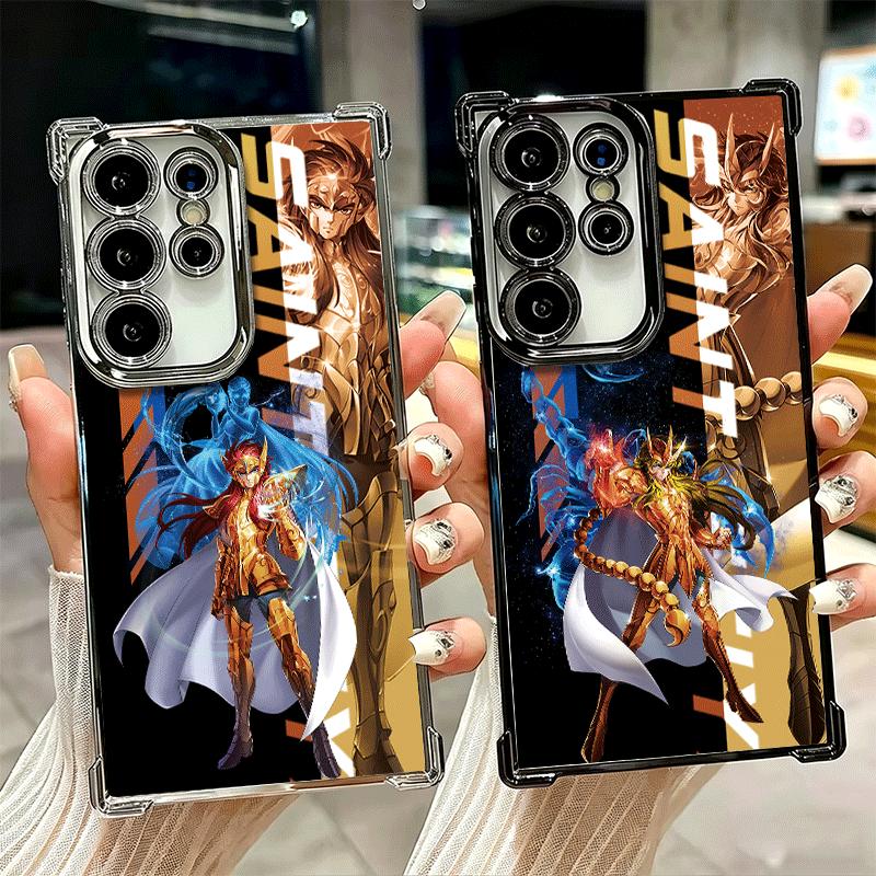 Anime S-Saint S-Seiya Plating Phone Case For Samsung Galaxy S24 S25 FE S26 Edge S23 Ultra S22 S21 Plus S20 Anti-Fall Airabag Cov
