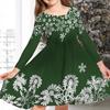 Spring Girl Casual 3D Red Flower Snowflake Print Round Neck Long Sleeve Dress Kid Princess Dress