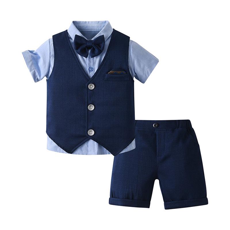 Baby Boys' Summer Gentleman Three-Piece Outfit: Short Sleeve, Shorts, and Vest Set