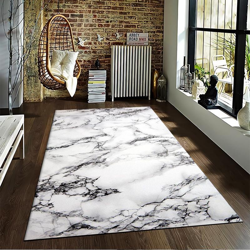 Marble Pattern Area Rug, Modern White and Black Carpet for Home Decor Suitable for use as an anti-slip for living room bedroom sofas