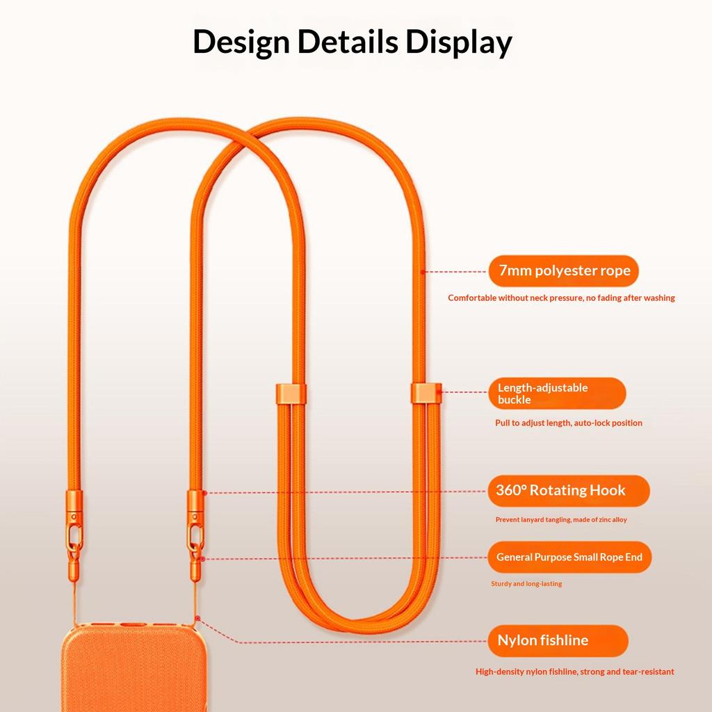 7MM Double Clasp Adjustable Lanyard Polyester Zinc Alloy Shoulder Strap for Dual-Hole Phone Cases
