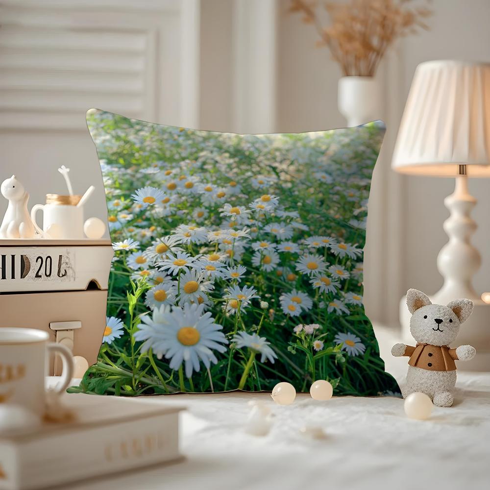 Mode Gänseblümchen Kissenbezug Milbenschutz Kissenbezug Verdeckter Reißverschluss Seidig Kurzer Plüsch Sofa Kissenbezug