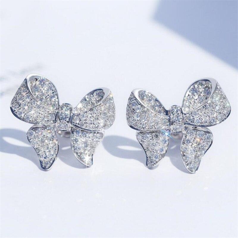 2020 New Arrival Sparkling Luxury Jewelry 925 Sterling Silver Pave White Clear AAAAA Cubic Zircon Butterfly Girl Stud Earring