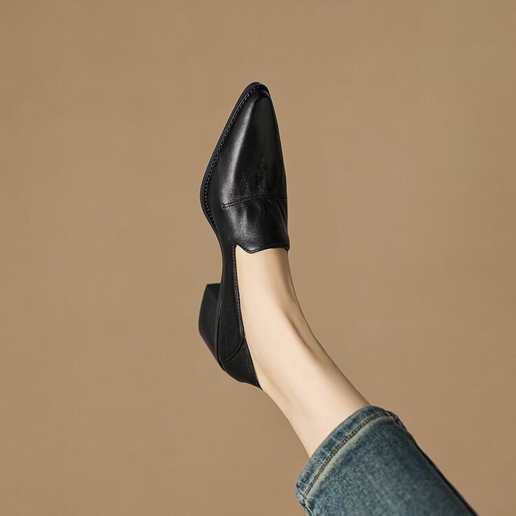 

25 versatile small leather shoes pointed thick heel retro women s single shoes 35
