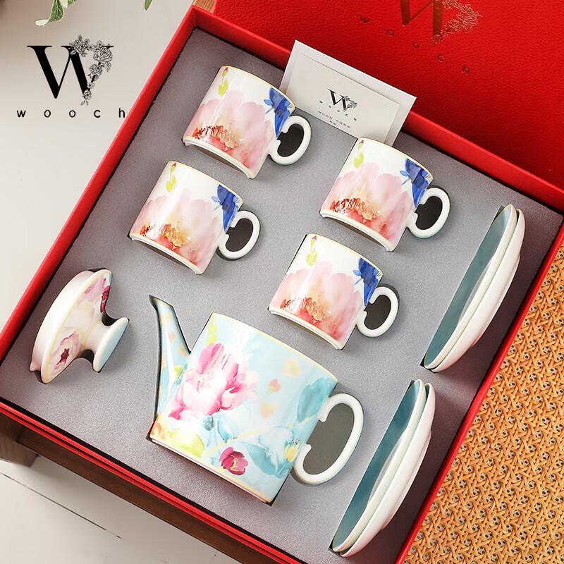 WOOCH Luxury Oil Painting Teapot and 4 Cups with Saucers Gift Set