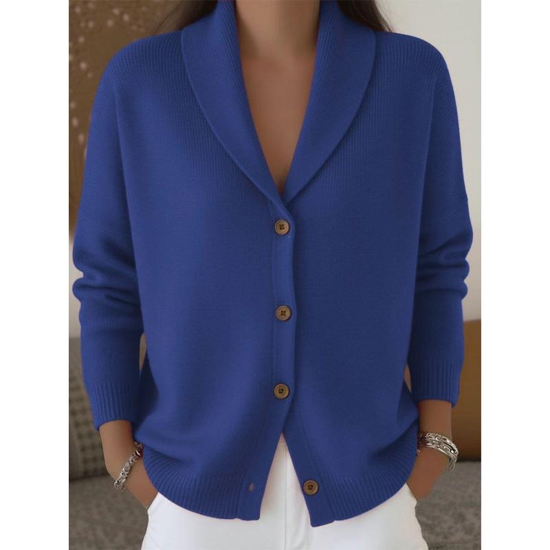 Damen S Strick Cardigan V-Ausschnitt Knopf Langarm Locker Faul Stil Einfarbig Pullover