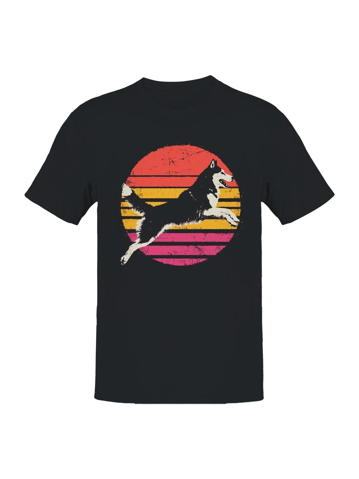Retro Sunburst Husky Design Men s T-shirt M