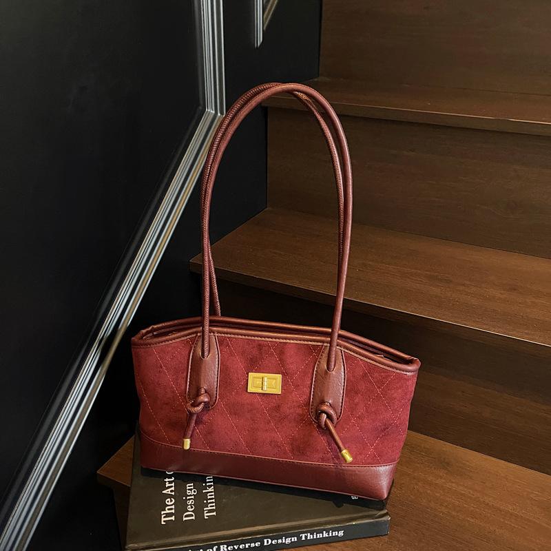 

New fashionable large-capacity tote bag personalized women s commuting temperament versatile Korean shoulder bag women бордовий