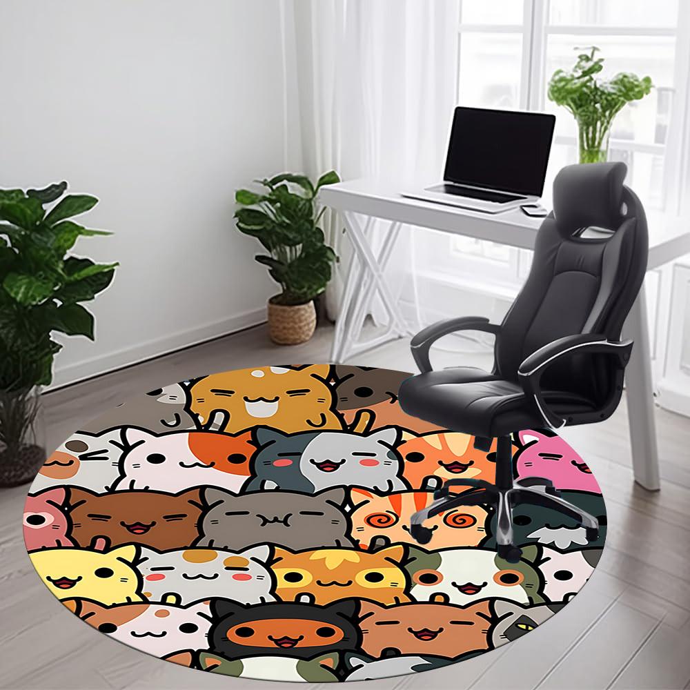 1pc Kitty Cats Office Round Area Rug, Indoor Mat Suitable ForOffice, Under Office Chairs Bedroom Living Room Home Decor, Room Deco n77