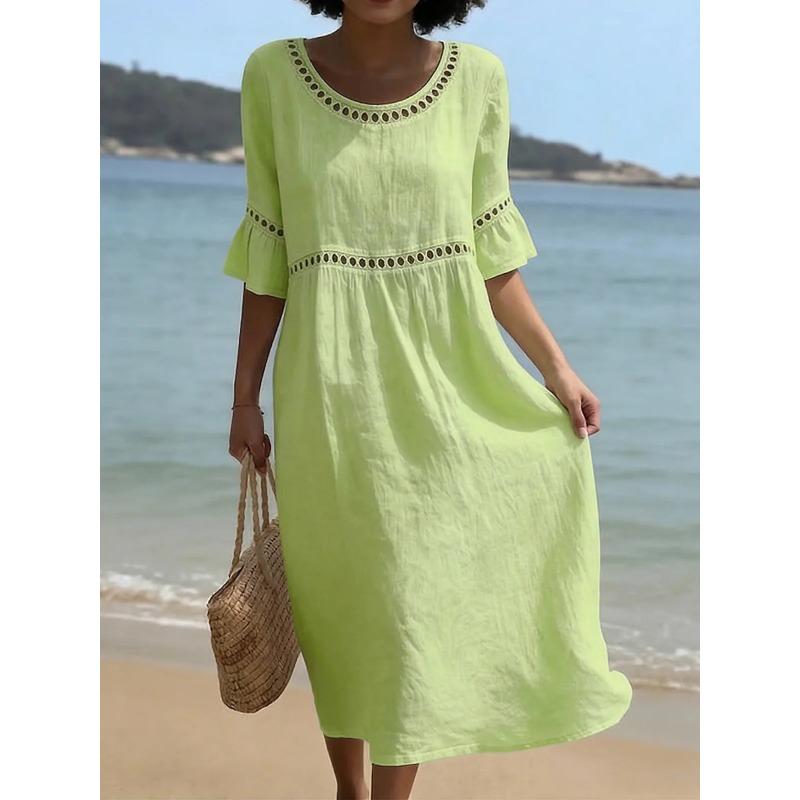 Spring/Summer New Style Elegant Casual Round-neck Long-sleeved Solid Color Women's Dress
