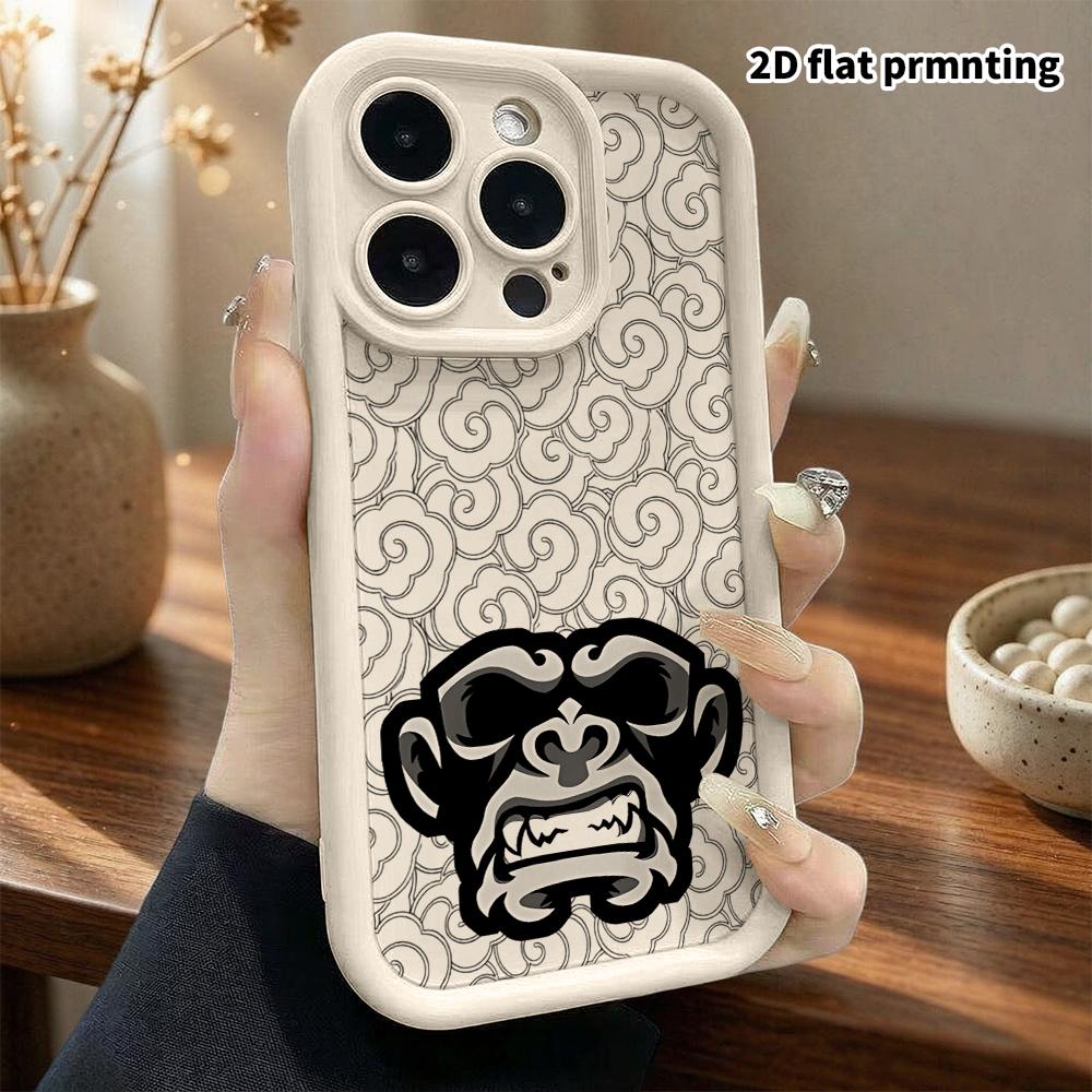Phone Case: 2D Flat Design Suitable for iPhone 18 17 16 15 14 13 Pro Tiered Protective Case, Monkey King Face Mask, Christmas and Halloween Gift