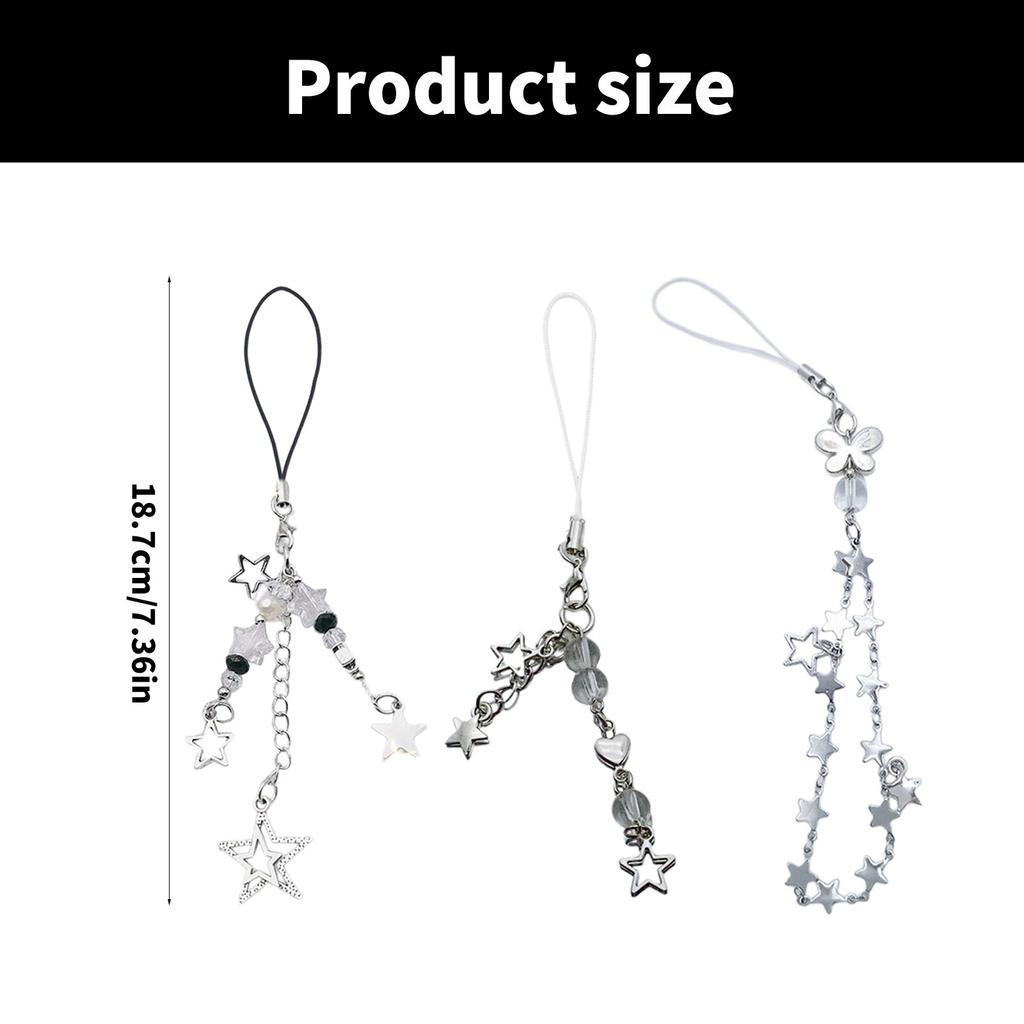 3 Pieces Butterfly and Star Charm Phone Lanyard Set Handmade Keychain Pendant Fashion Accessory for Smartphones