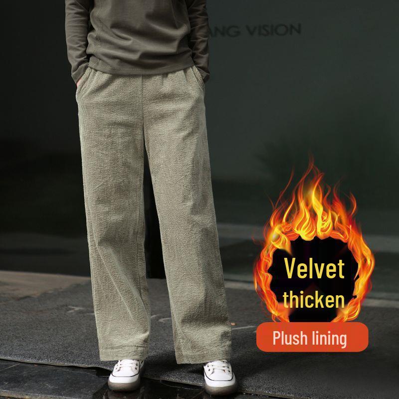 2025 Women's High Waist Straight-Leg Corduroy Pants: Versatile, Casual, Loose-Fit Woolen Pleated Solid Color Long Pants