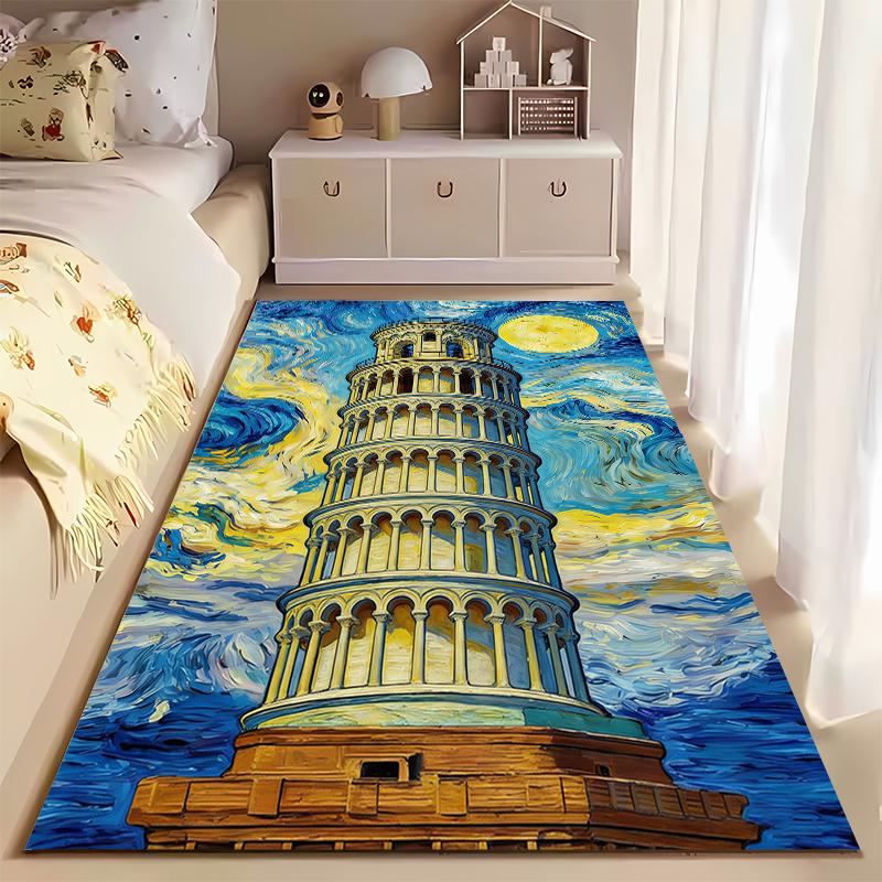 "Leaning Tower of Pisa Van Gogh Style Printed Living Room Carpet" Suitable for Use As an Anti-slip for Living Room Bedroom Sofas
