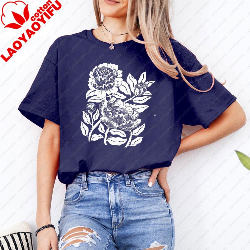 Peony Floral Ringer Tee Vintage Botanical TShirt Cottagecore Flower Shirt Retro Linocut Floral Tee Boho Garden Graphic Shirt