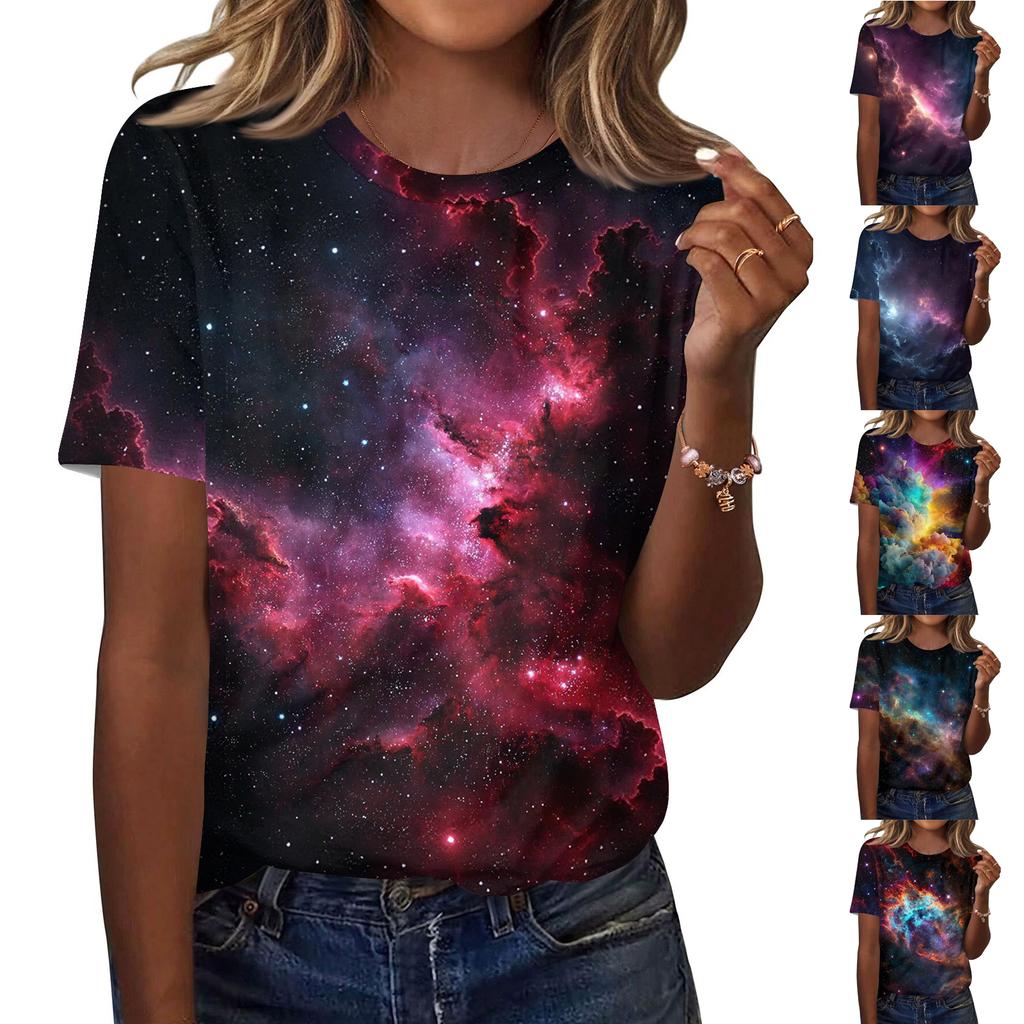 Dámské módní ležérní tričko s krátkým rukávem a potiskem, s kulatým výstřihem