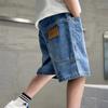 Summer Teenager Kids Shorts Young Boys Loose Denim Pants Tween Children Straight Washed Jeans Shorts Fit 10-13 Years