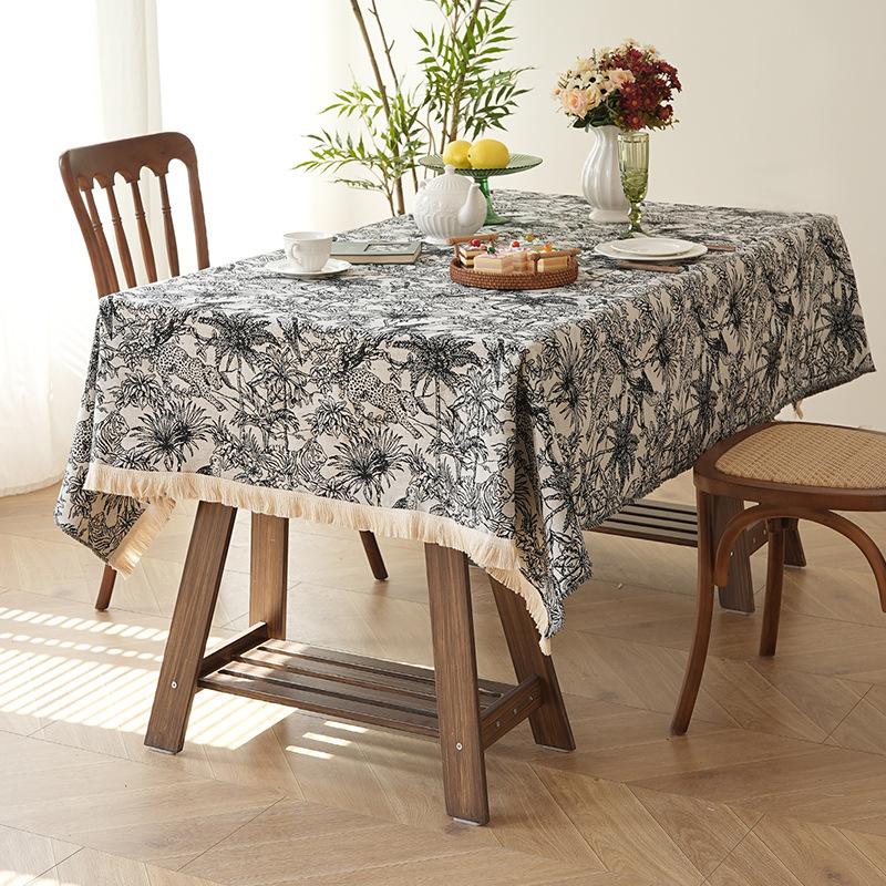 Light Luxury Ins Wind Small Fresh Cotton And Linen Blue Small Floral Tablecloth Rectangular Dining Table Cloth Picnic Cloth Tablecloth