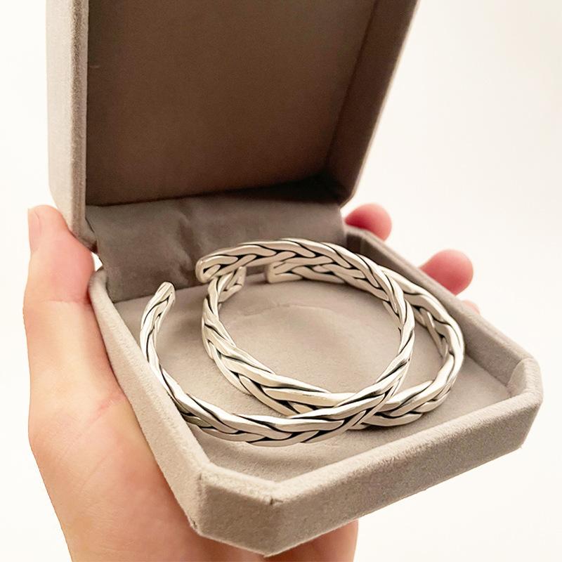 S999 Pure Silver Woven Solid Silver Bracelet Personalized Foot Silver Solid Bracelet Retro Versatile Unisex Style Couple Bracelet