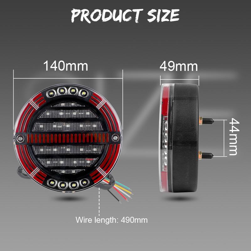 Round LED Tail Light with Sequential Turn signal lamp Stop Brake Light DRL For Truck Trailer Van Lorry RV Bus 4x4 Pickup 12V 24V