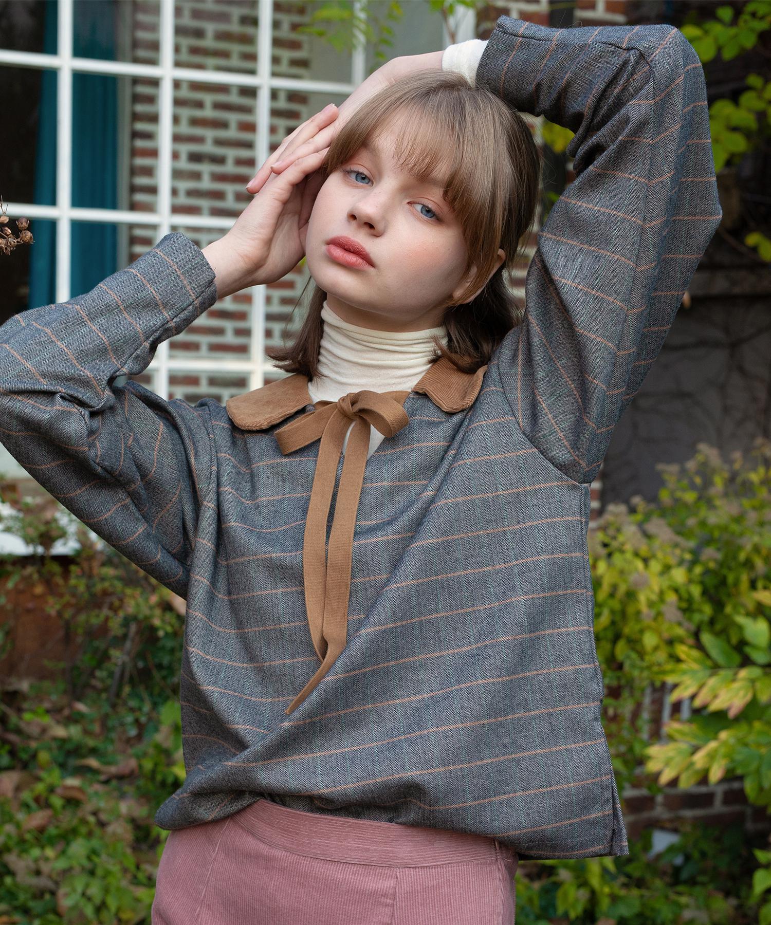 Dear Fear Check Ribbon Top Gray Dark Gray/Free