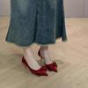  bridesmaid shoes temperament show high bow elegant pointed versatile side empty high heels small man