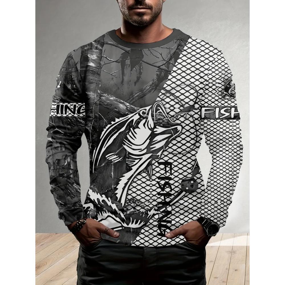 

Men s T-Shirts Fashion Fishing Pattern Print Outdoor Sports Long Sleeve T-Shirt Autumn Quick-Dry Streetwear 5XL