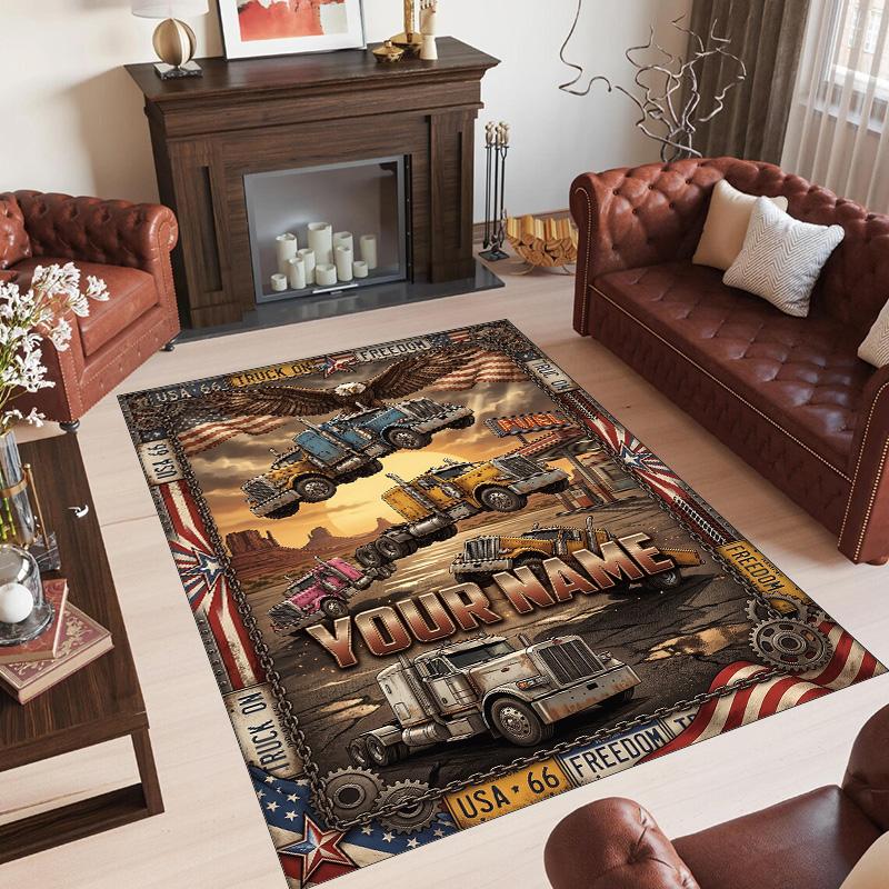 Truck Theme Crystal Velvet Rug Personalized Custom Name Text Soft Floor Mat Home Decor