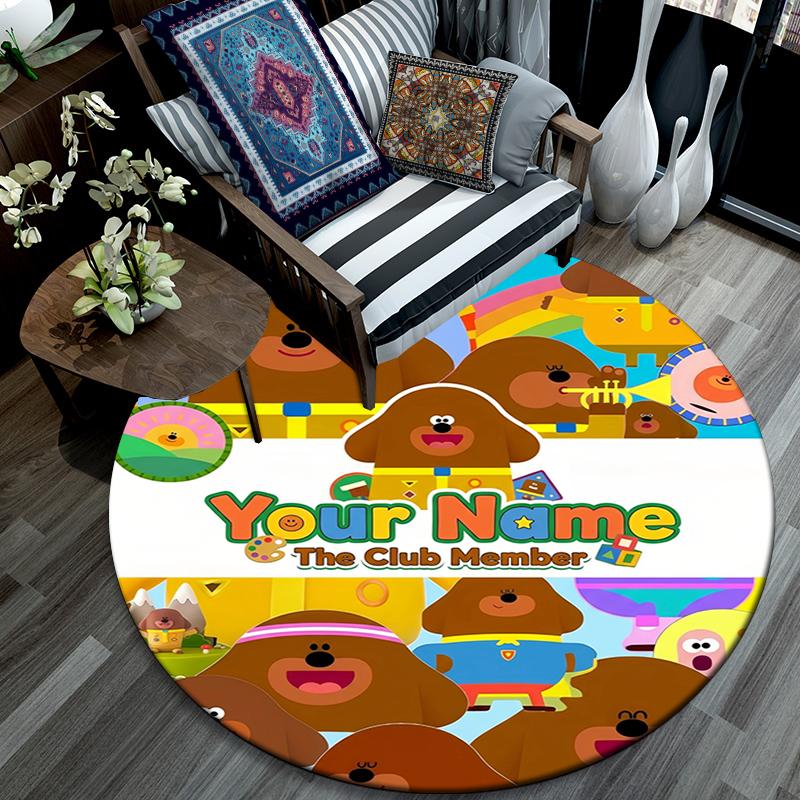 Custom Name,Hey Duggee pattern round rug,Carpet Rug for Living Room Bedroom Playroom ,Non-slip Floor Mat,Holiday Gifts and Birthday Gifts.