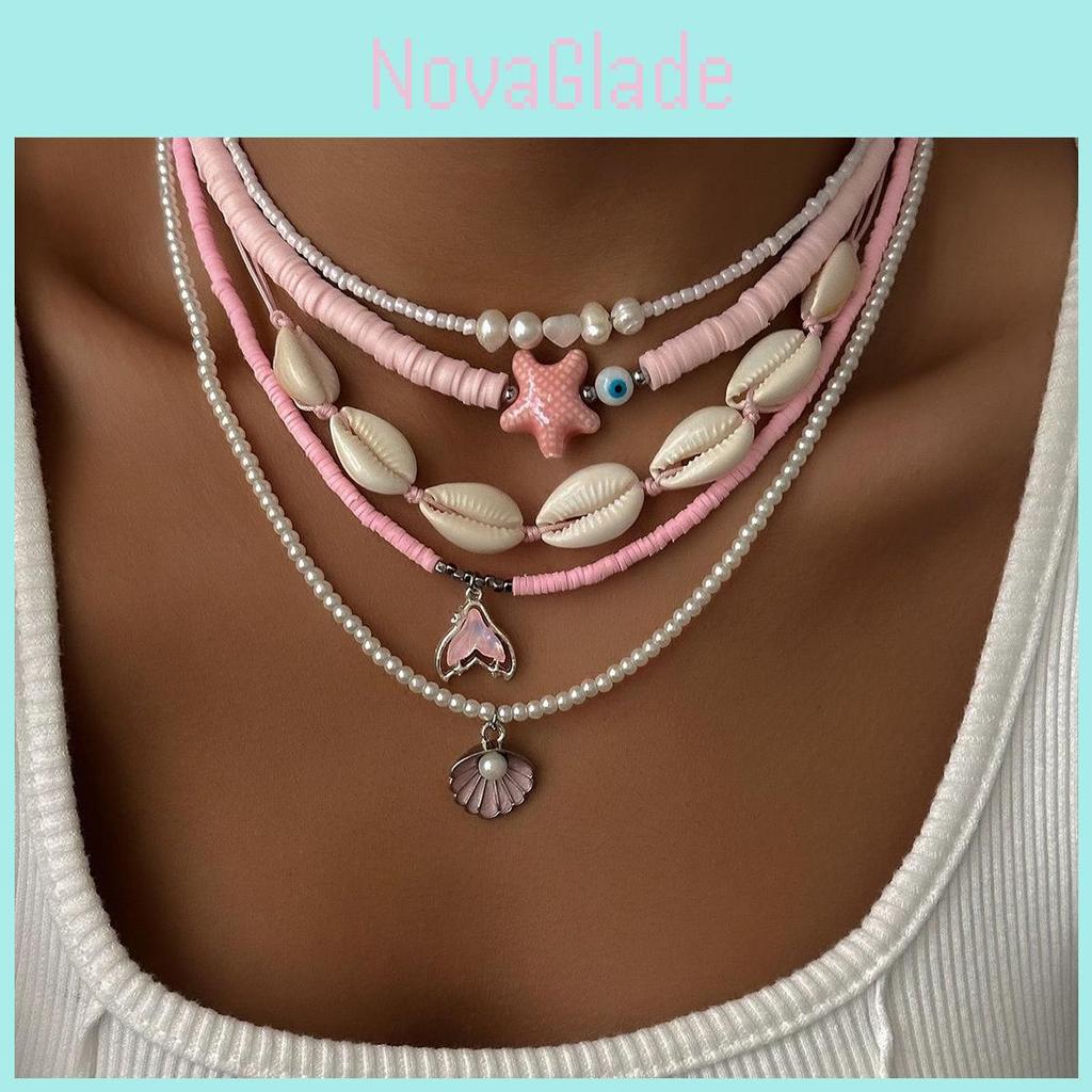 Fashion Shell Necklace With Pearl Beads Multilayered For Women And Men